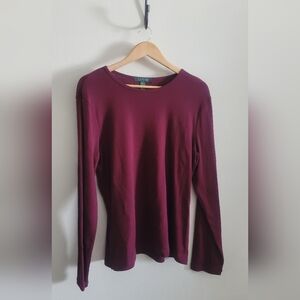 Ralph Lauren Logo Embroidered Cotton Crewneck Tee, Women's XL, Red Wine